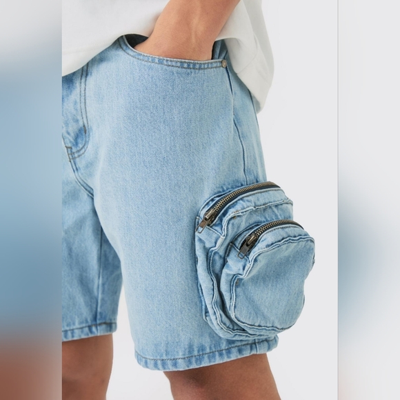 SLIM FIT CARGO POCKET DENIM SHORT - Picture 4 of 4